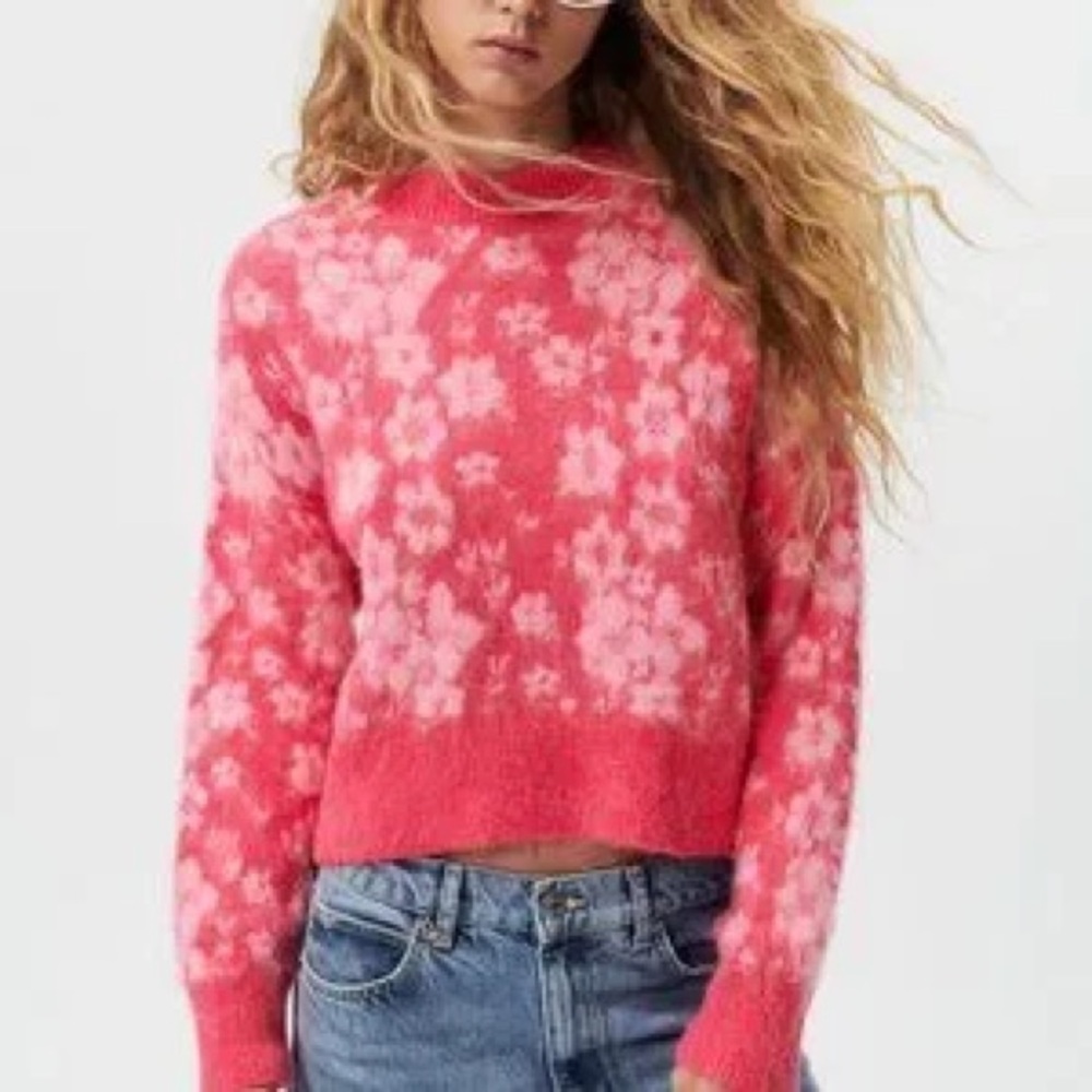 Zara Pink Floral Jacquard Sweater Pink